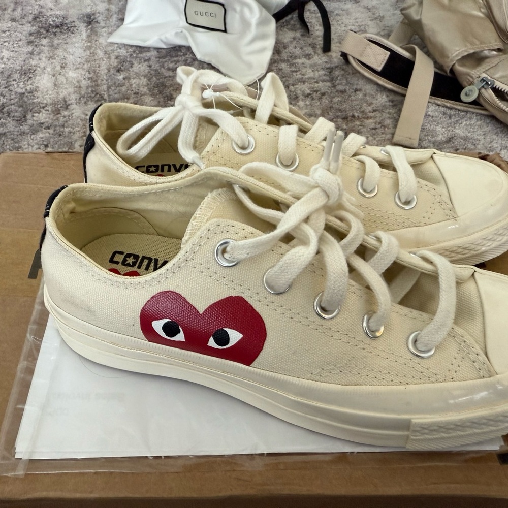 Converse Beige Sneakers with Red Heart Design